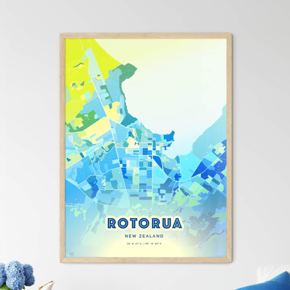 Rotorua New Zealand Bluish Watercolor City Map Art Poster Wall Decor
