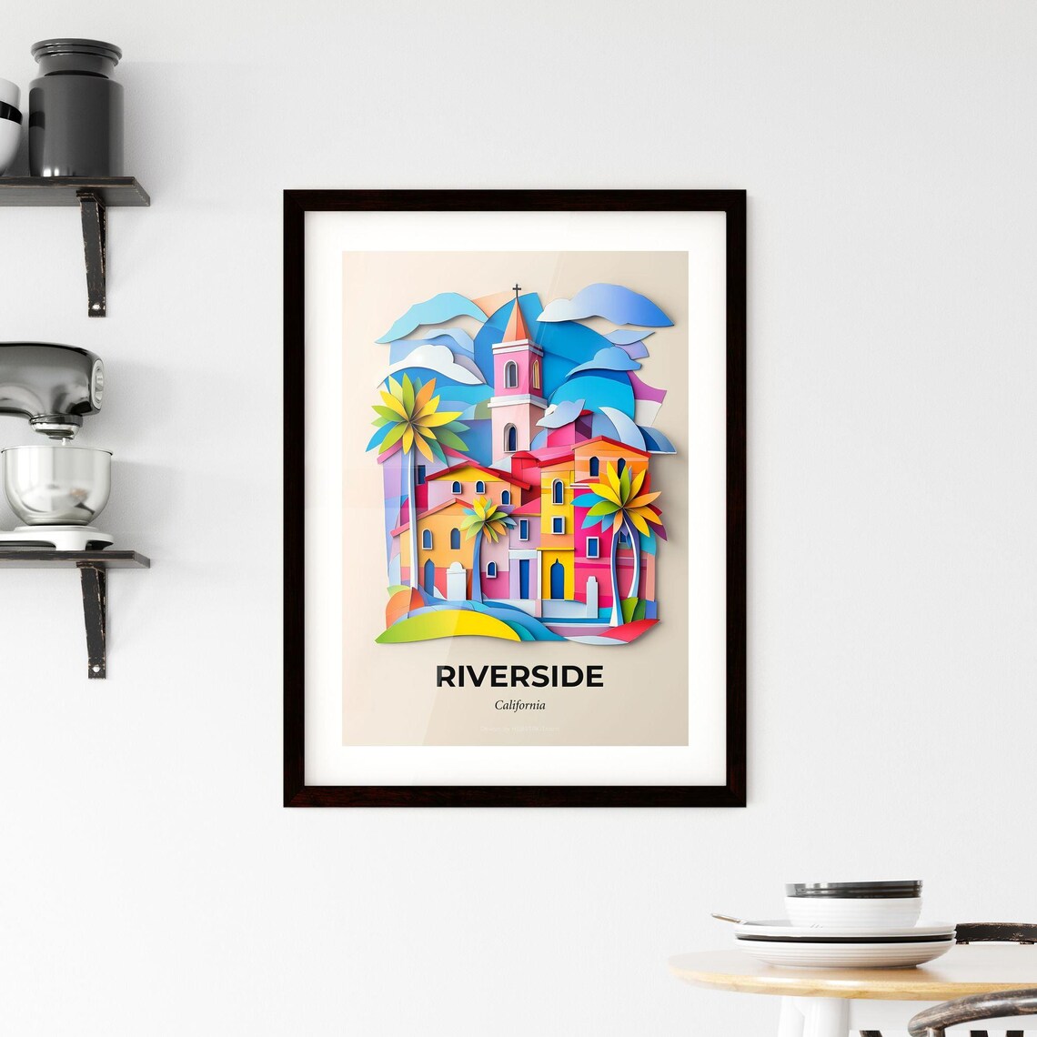 Riverside California Colorful 3D Paper Cut Cityscape Art Poster - Image 2