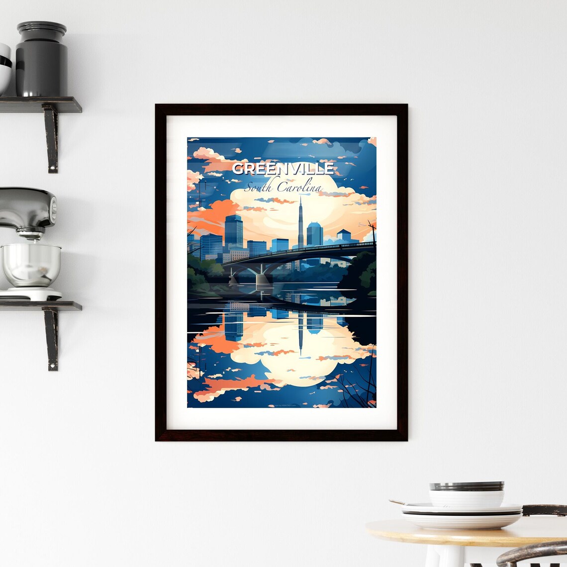 Greenville South Carolina Sunset Skyline Bridge Reflection Poster - Image 2