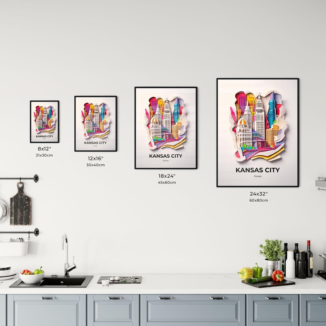Kansas City Kansas Downtown Skyline Papercut Cityscape Poster - Image 3
