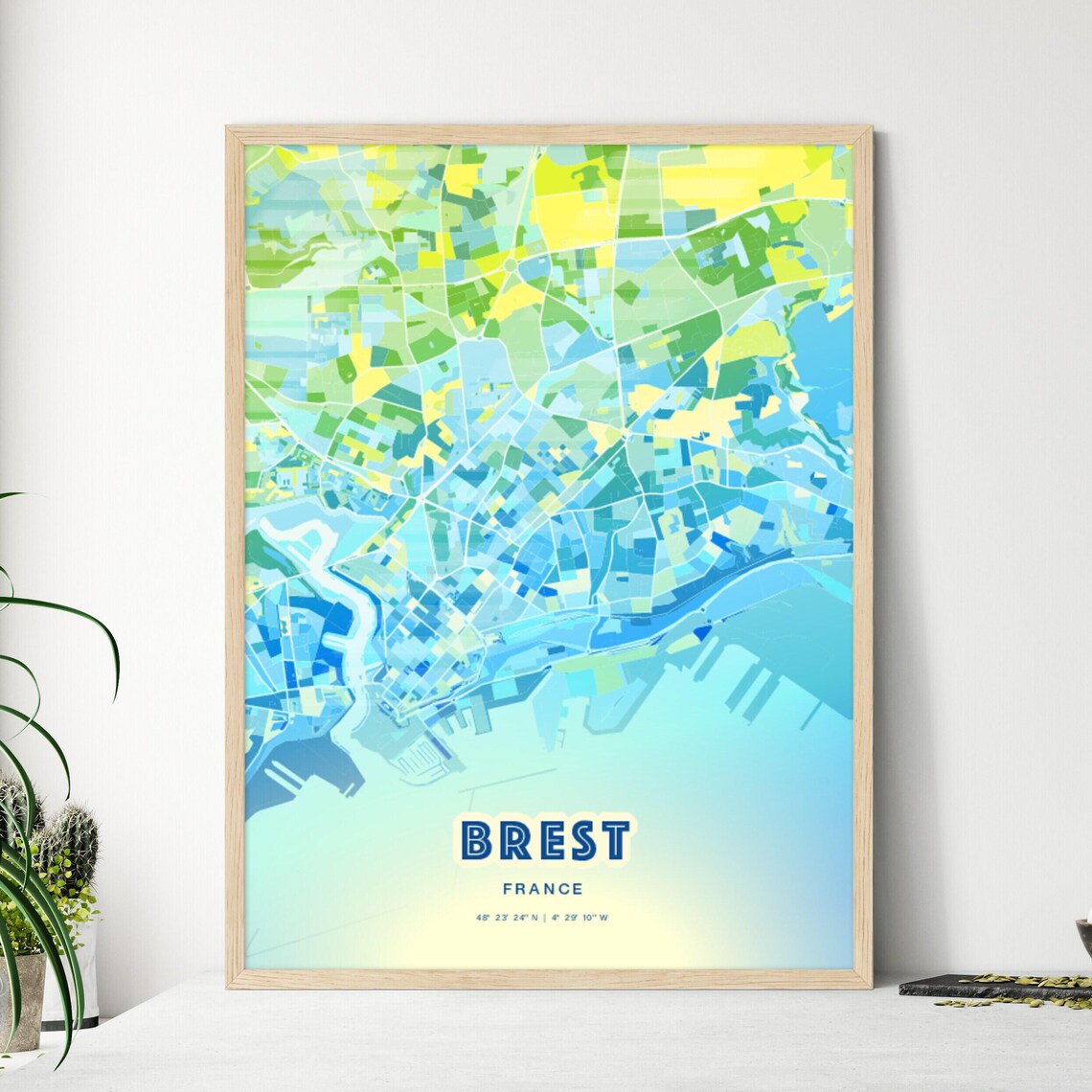 Brest France Custom Blue Green City Map Art Poster Travel Decor Gift