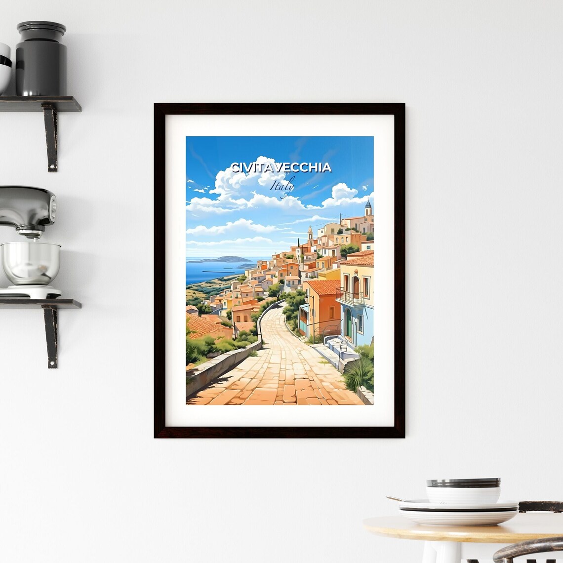 Civitavecchia Italy Hilltop Town Cobblestone Road Travel Poster - Image 2