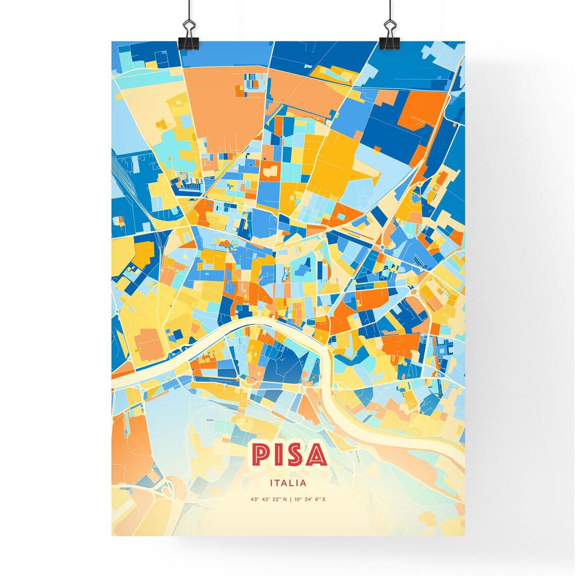 Pisa Italy Colorful Blue Orange River City Map Retro Art Print - Image 3