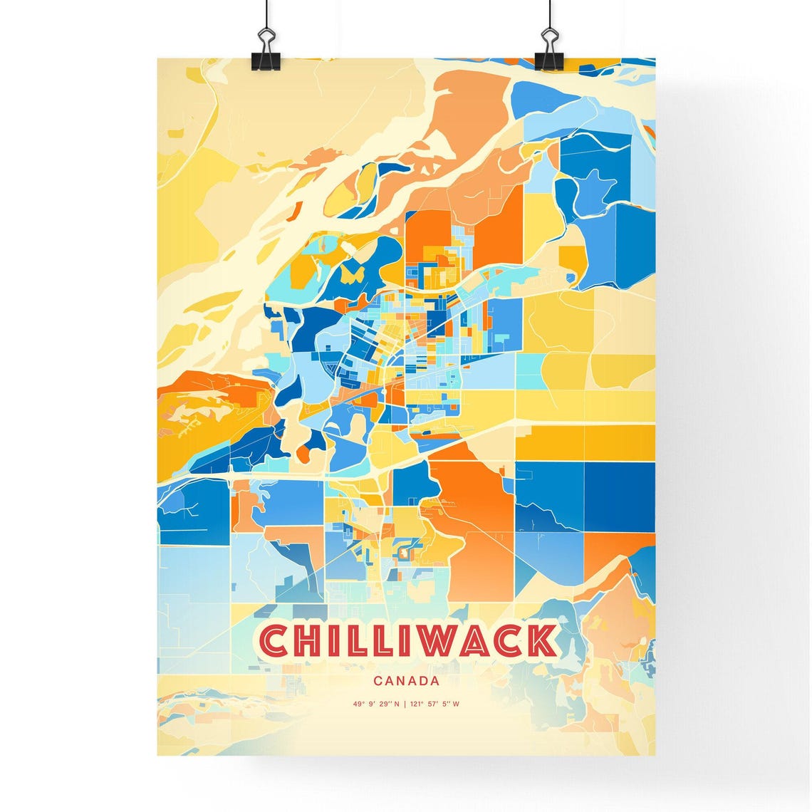 Chilliwack Canada Modern Colorful City Street Map Art Poster