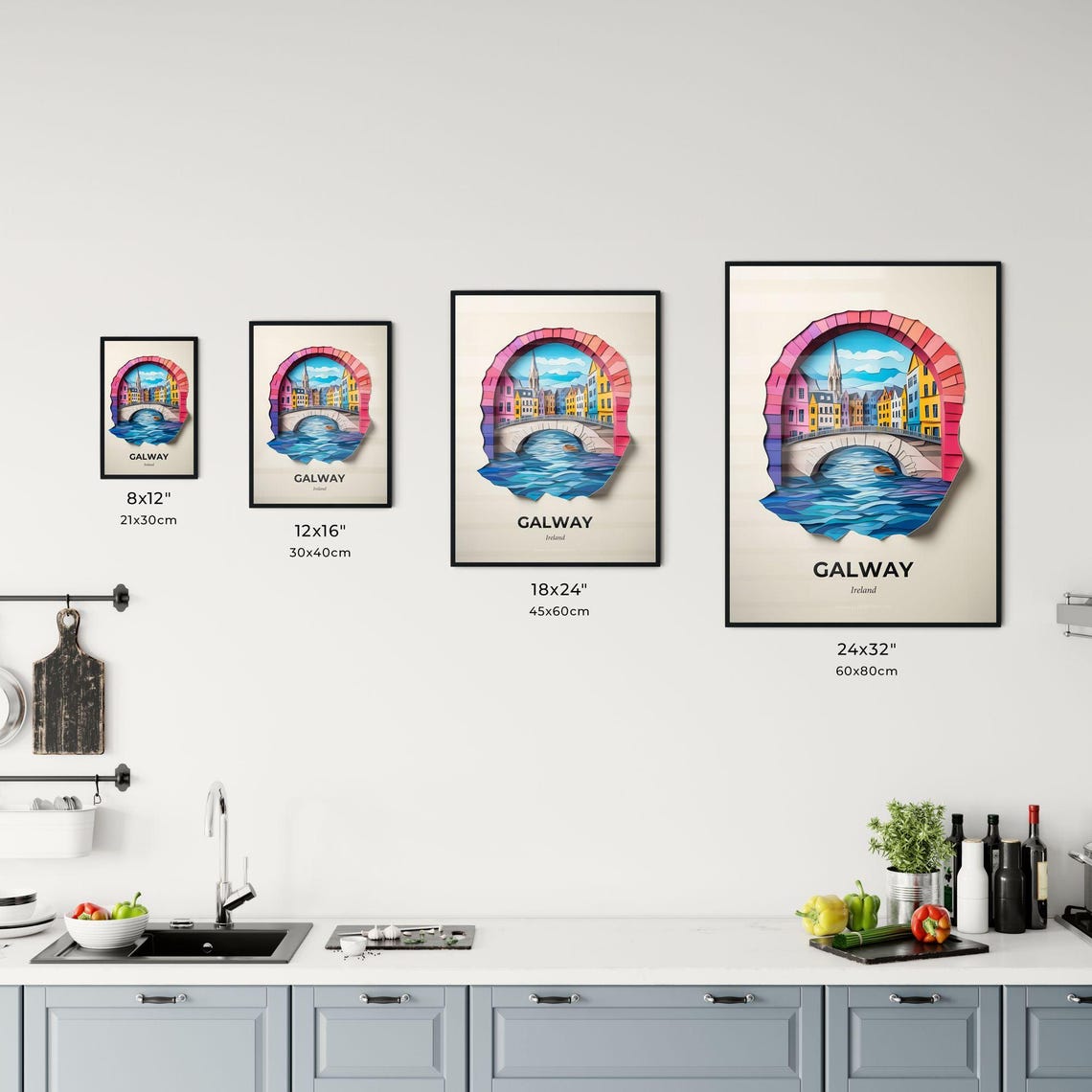 Galway Ireland Stone Bridge Over River Paper Cut Travel Poster - Image 3