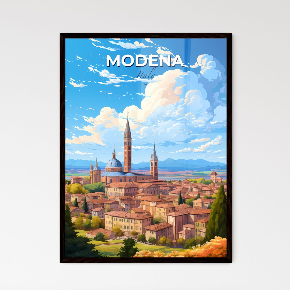 Modena Italy Vintage Travel Skyline Cityscape Cathedral Poster