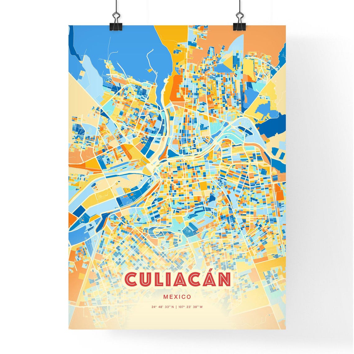 Culiacan Mexico City Map Blue Orange Street Art Map Poster Decor - Image 3