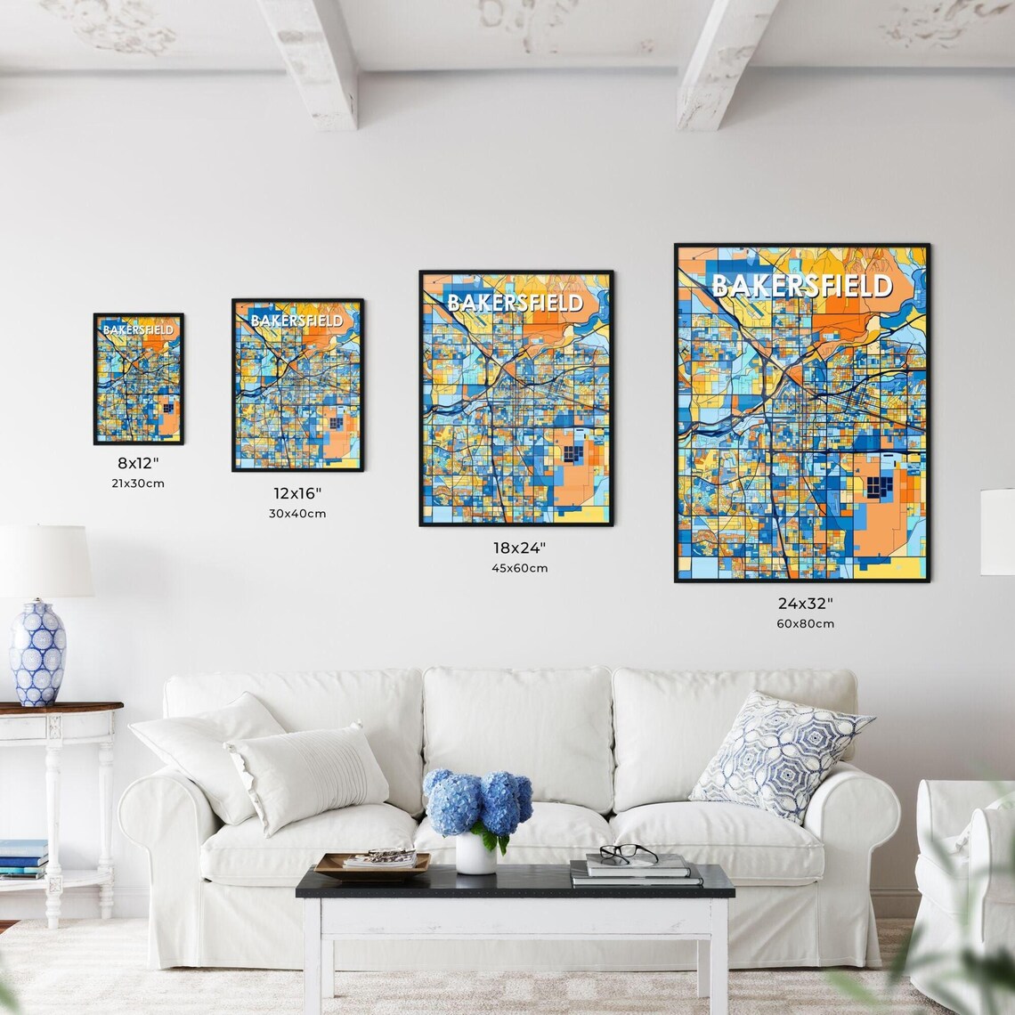 Bakersfield California Vibrant Colorful Illustrated Street Map Art Poster - Image 3