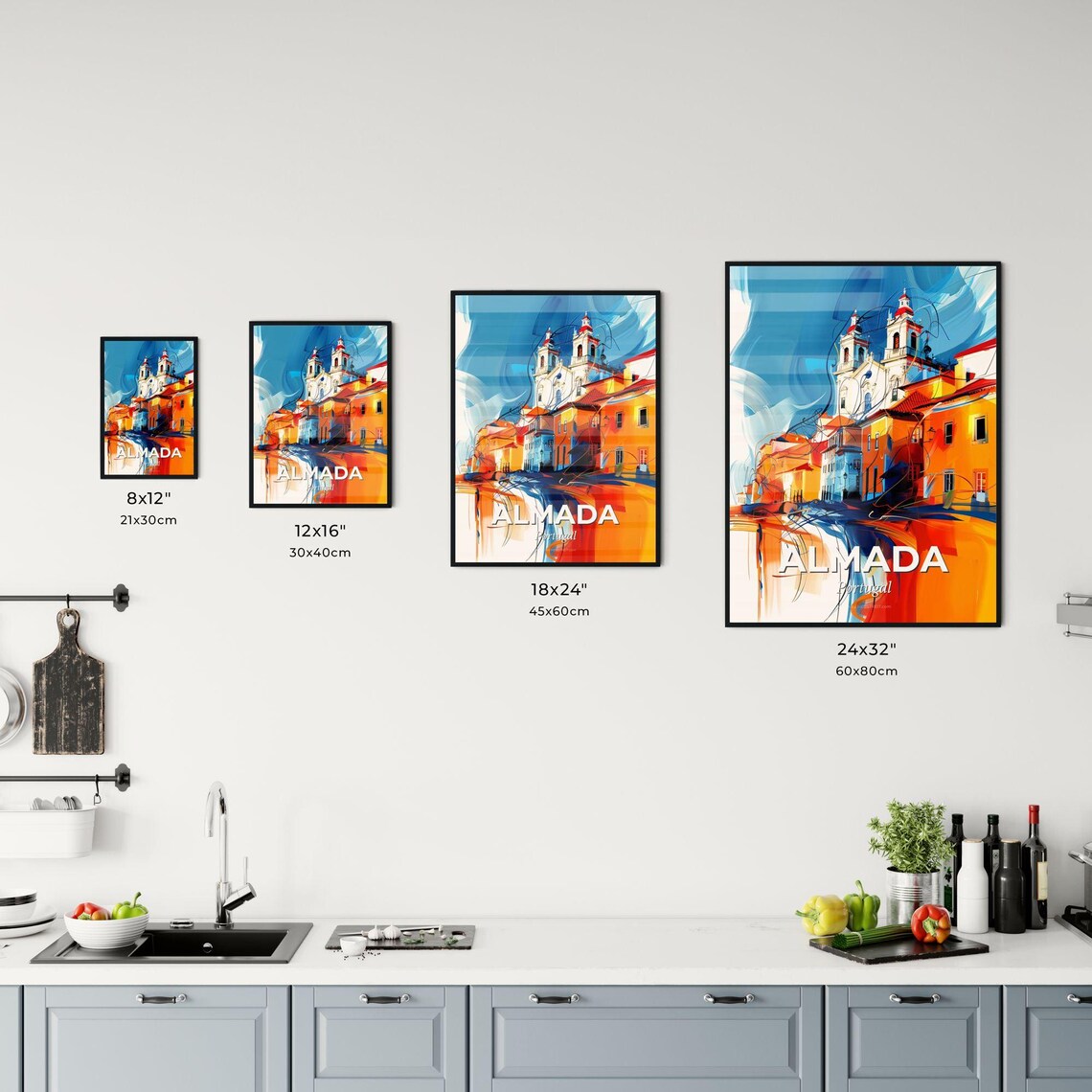 Almada Portugal Abstract Church Town Vivid Painting Art Poster - Image 3