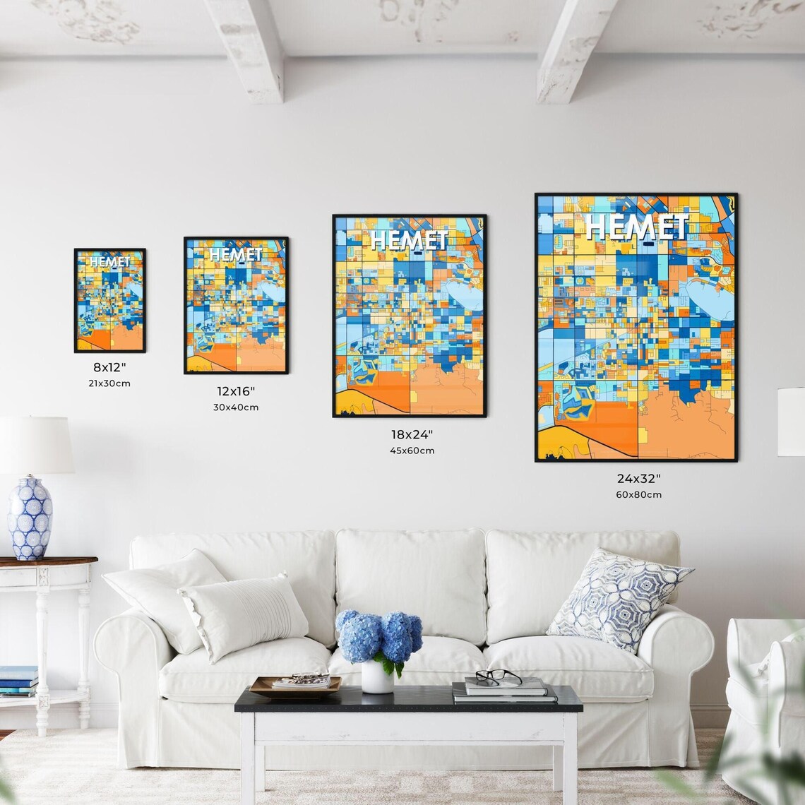 Hemet California Colorful Modern City Street Map Artwork Poster - Image 3