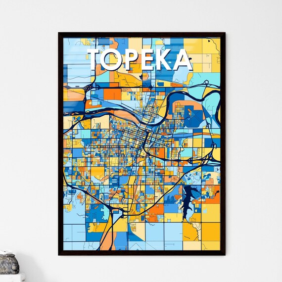 Topeka Kansas Blue Orange City Map Poster Bold Modern Street Grid Art
