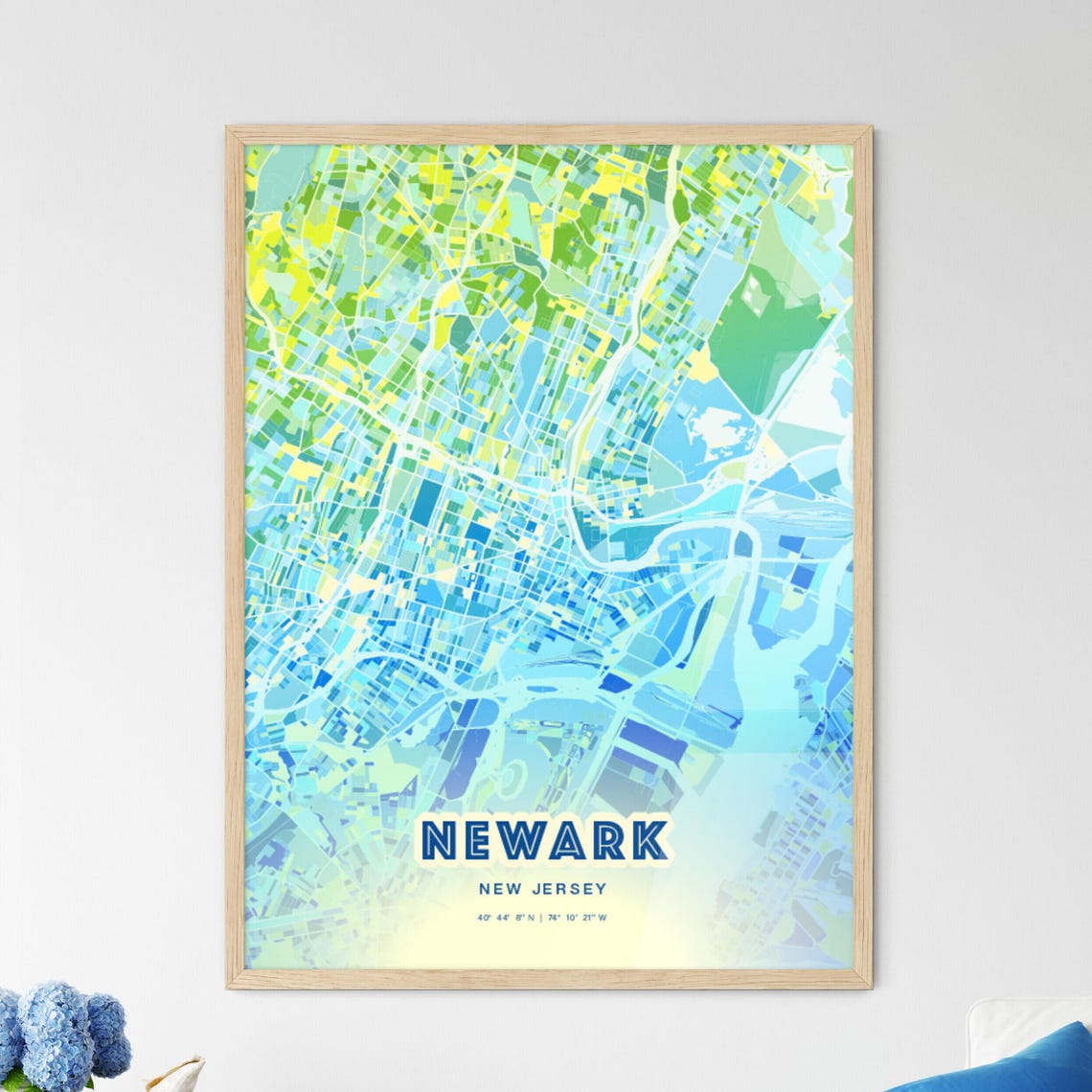 Newark New Jersey Bluish Gradient City Map Art Poster Customizable