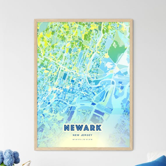 Newark New Jersey Bluish Art Map Customizable Poster Print Unique Wall Decor Personalized Gift