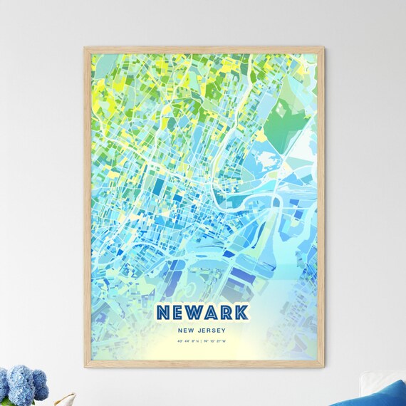 Newark New Jersey Bluish Gradient City Map Art Poster Customizable