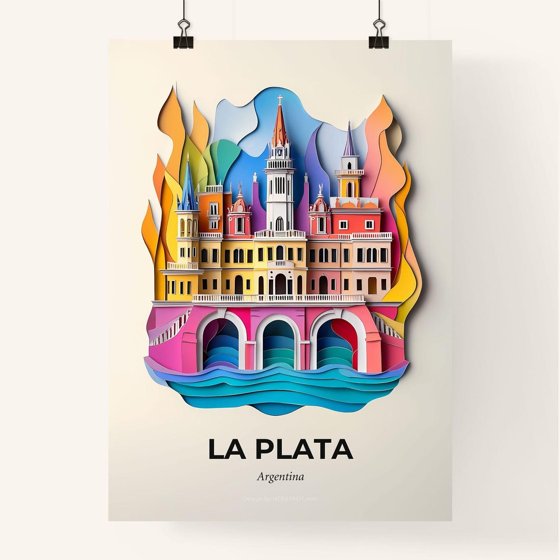Vivid La Plata Argentina A Paper Cut Of A Castle With A Bridge Fine Art Print Customizable - Image 4