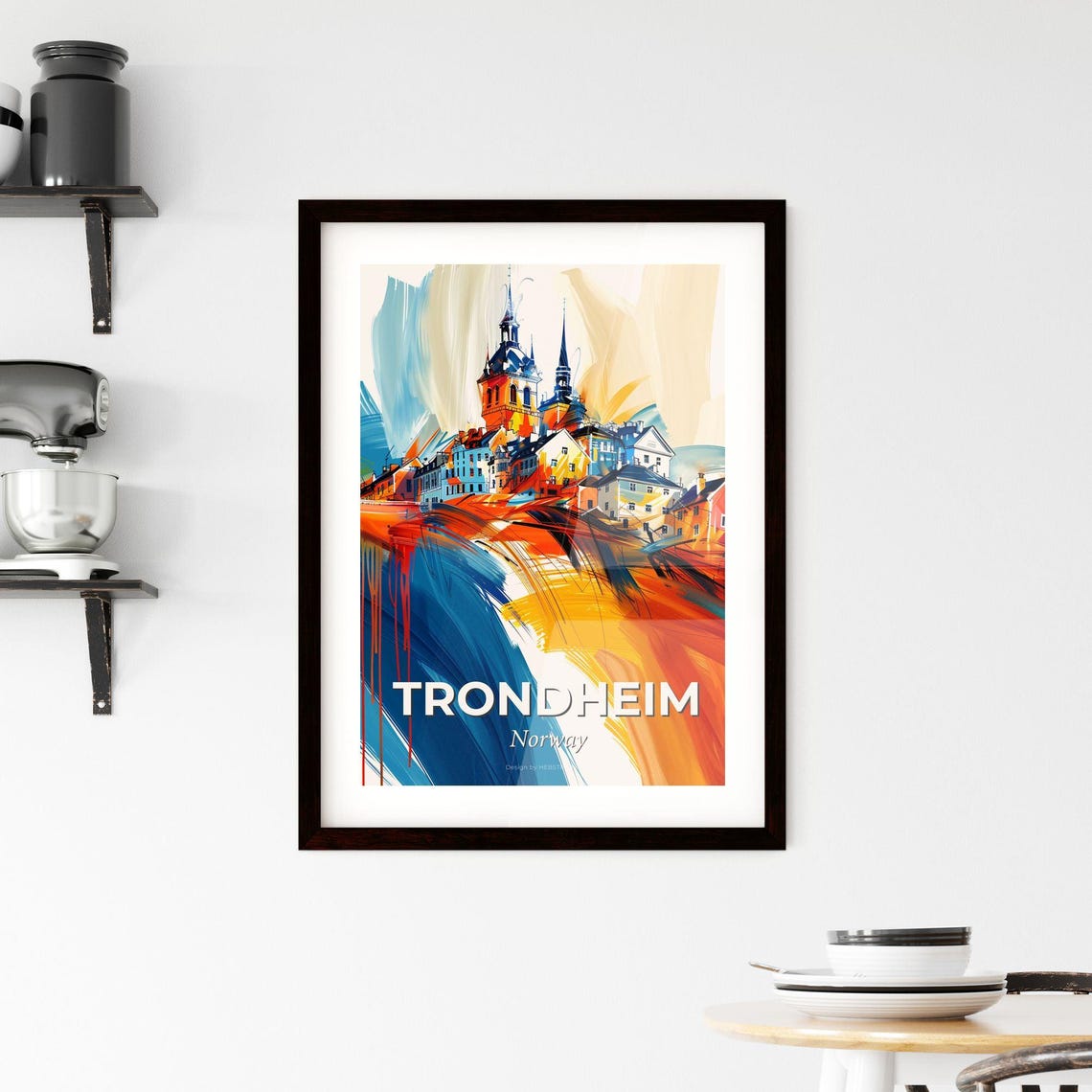 Trondheim Norway Colorful Abstract Hillside Town Skyline Poster - Image 2