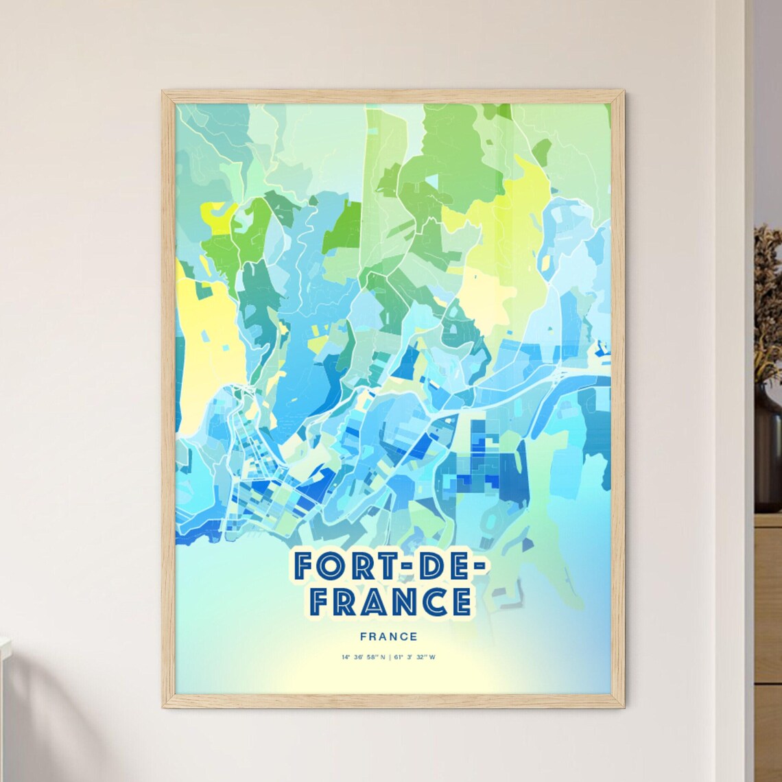 Fort-de-France Custom Blue Green City Map Art Poster Gift Gift
