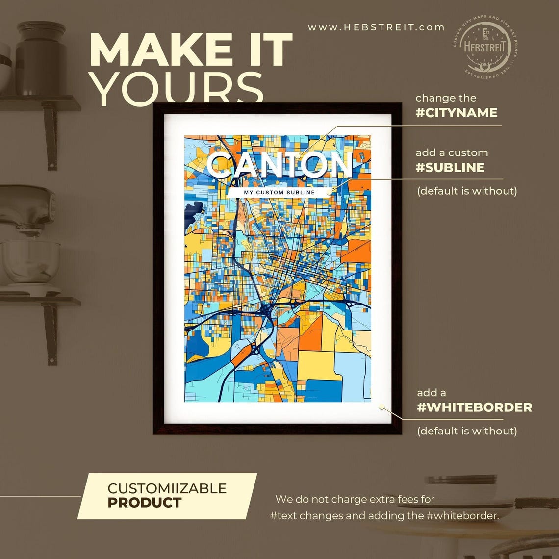 Canton Vibrant Geometric Mosaic City Street Map Artwork Poster - Image 2