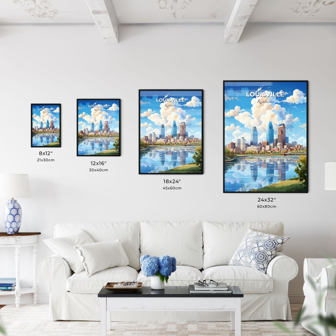Louisville Kentucky Travel Poster Ohio River City Skyline Reflection Art - Image 3