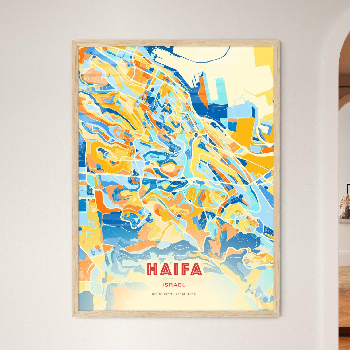 Haifa Israel Colorful City Map Coordinates Modern Art Poster