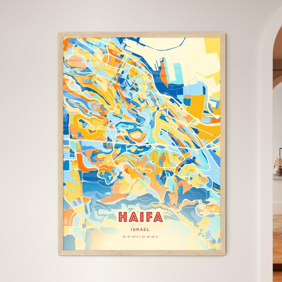 Haifa Israel Colorful City Map Coordinates Modern Art Poster