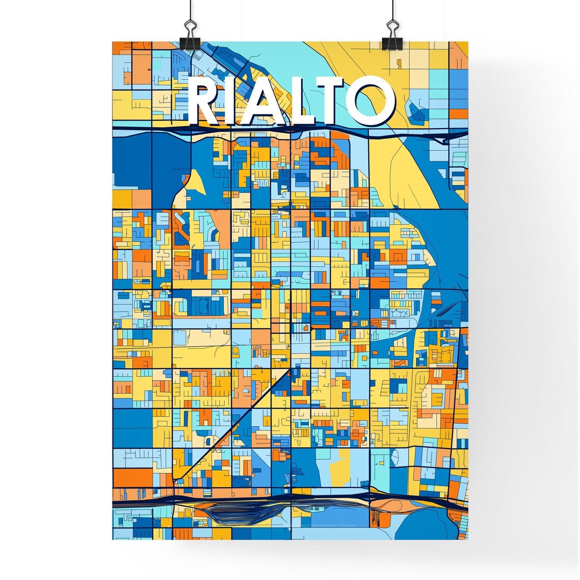 Vibrant Colorful City Map Art of Rialto California Poster for Home - Image 4