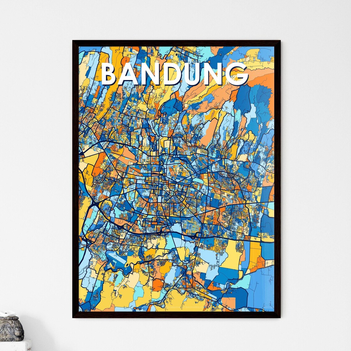 Bandung Indonesia Stylish Vibrant Blue and Orange Mosaic City Map Poster