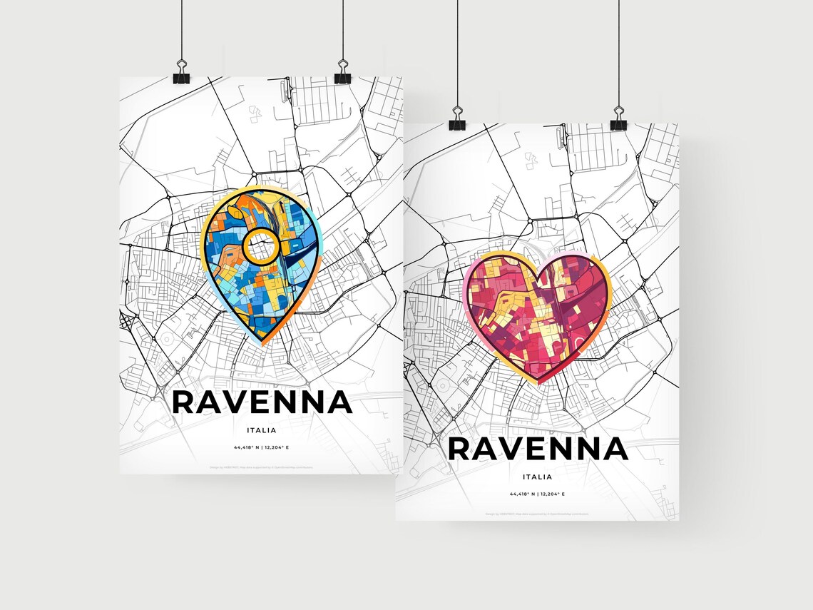 Ravenna Italy Minimalist Line Art Heart Shaped City Map Poster - Image 2