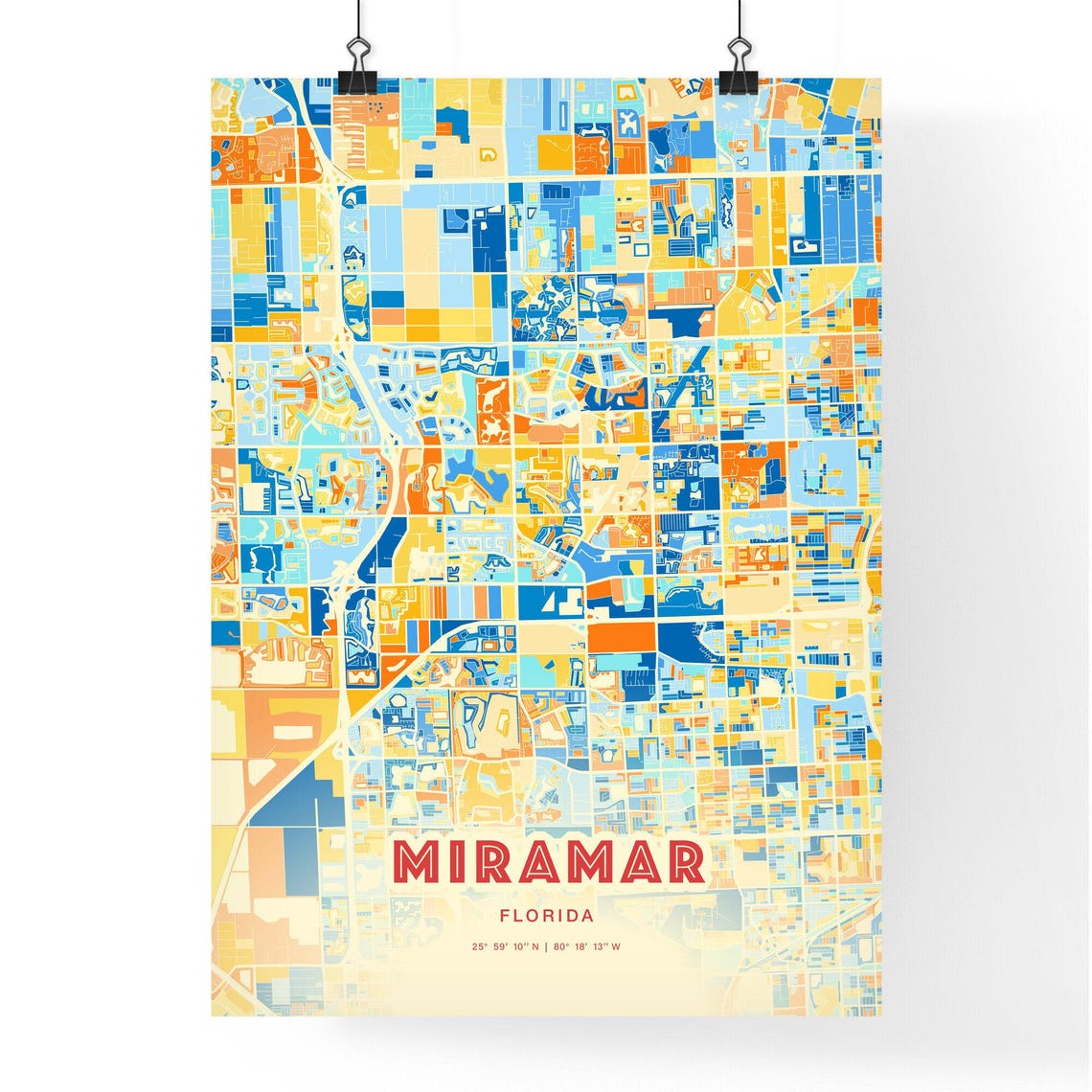 Miramar Florida Vibrant Colorful City Map Art Coordinates Poster - Image 3