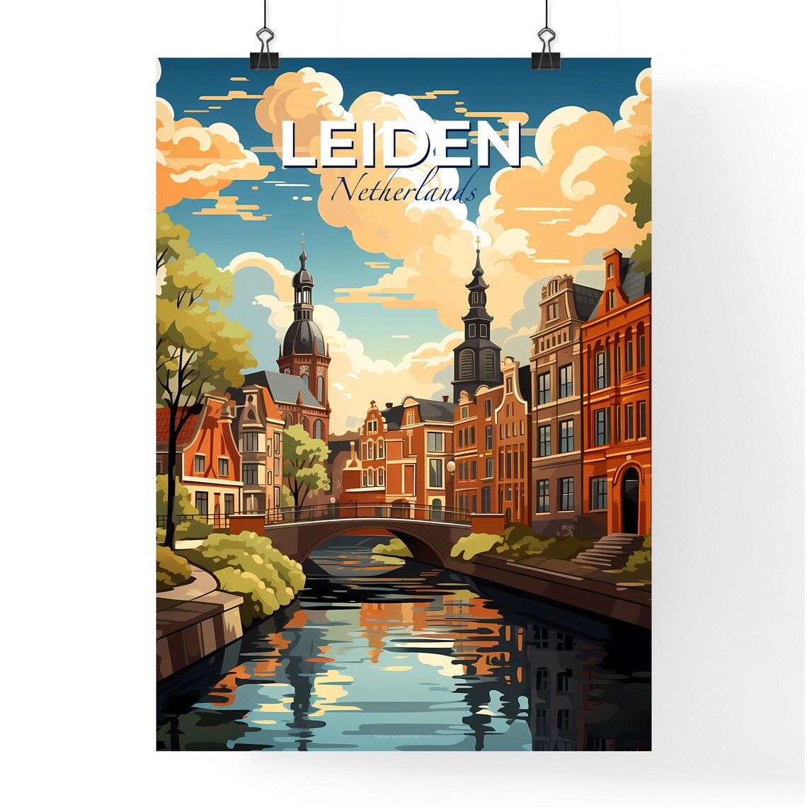 Leiden Netherlands Canal Bridge Historic Town Watercolor Poster - Image 4