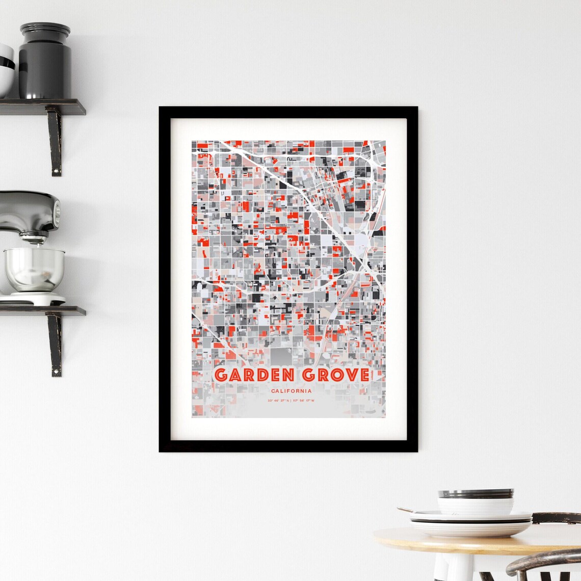 Garden Grove California City Map Art Modern Red Gray Decor Poster - Image 2