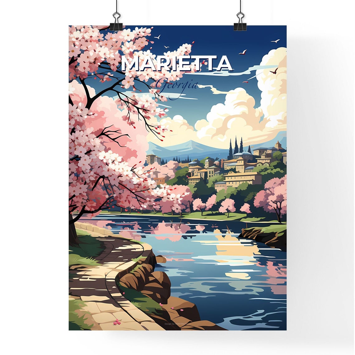 Marietta Georgia River Path Cherry Blossom Vintage Travel Poster - Image 4