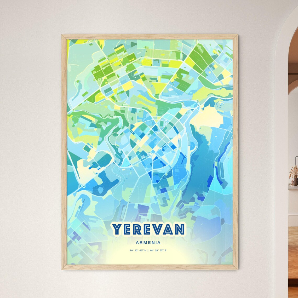 Yerevan Armenia Custom Blue Green City Map Art Poster Travel Decor Gift