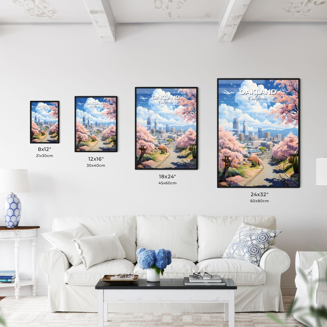 Oakland California Cherry Blossom Street City Skyline Travel Poster - Image 3