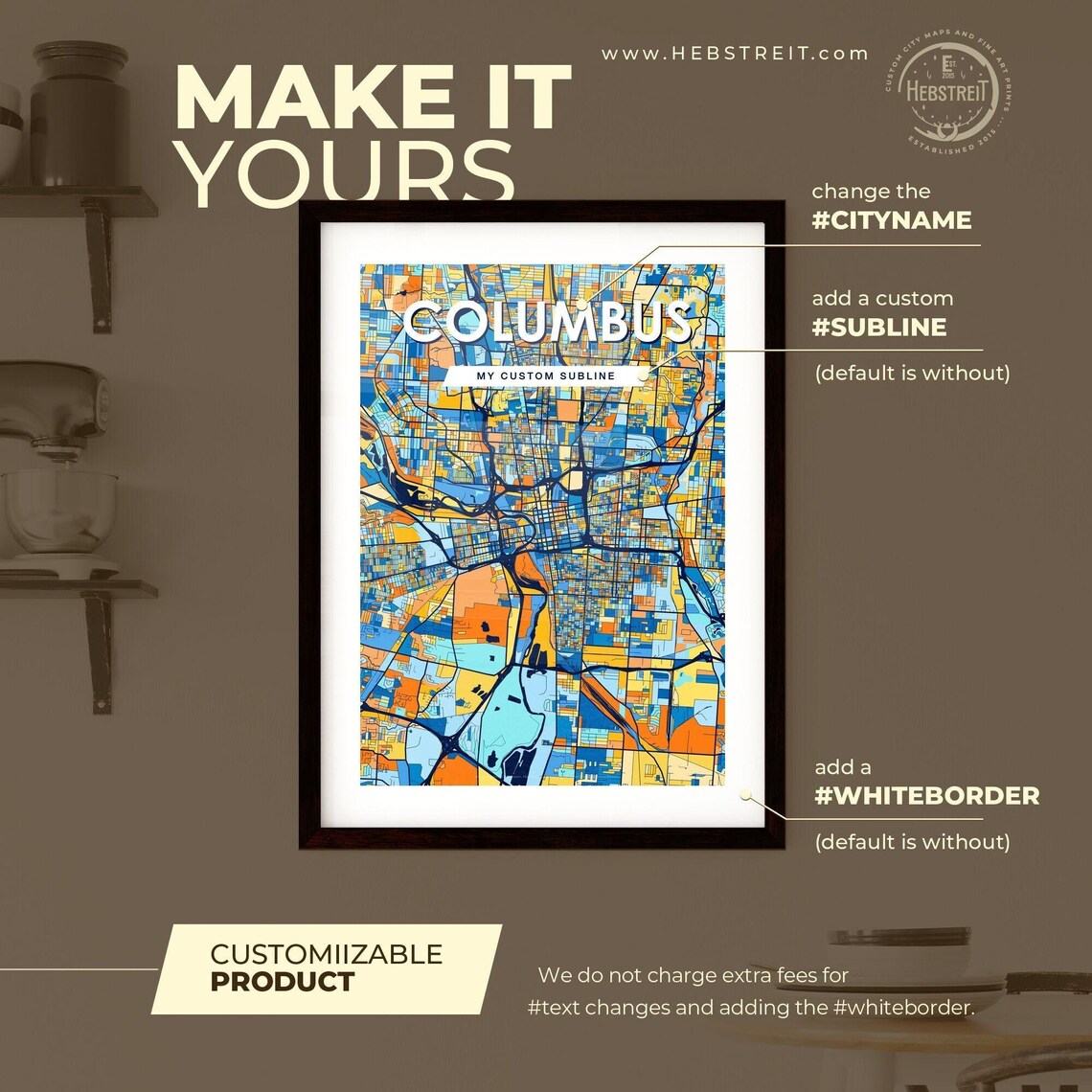 Columbus Ohio Vibrant Colorful Geometric Street Grid City Map Art Poster - Image 2
