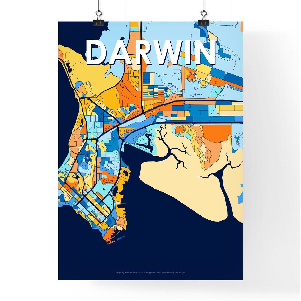 Darwin Australia Colorful Vibrant City Street Map Art Poster - Image 4