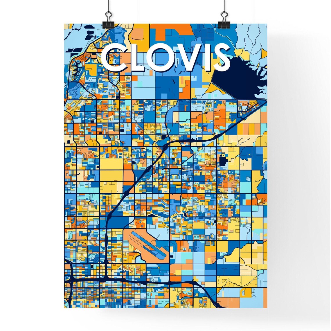 Clovis California Colorful Modern City Street Map Travel Decor Poster - Image 4