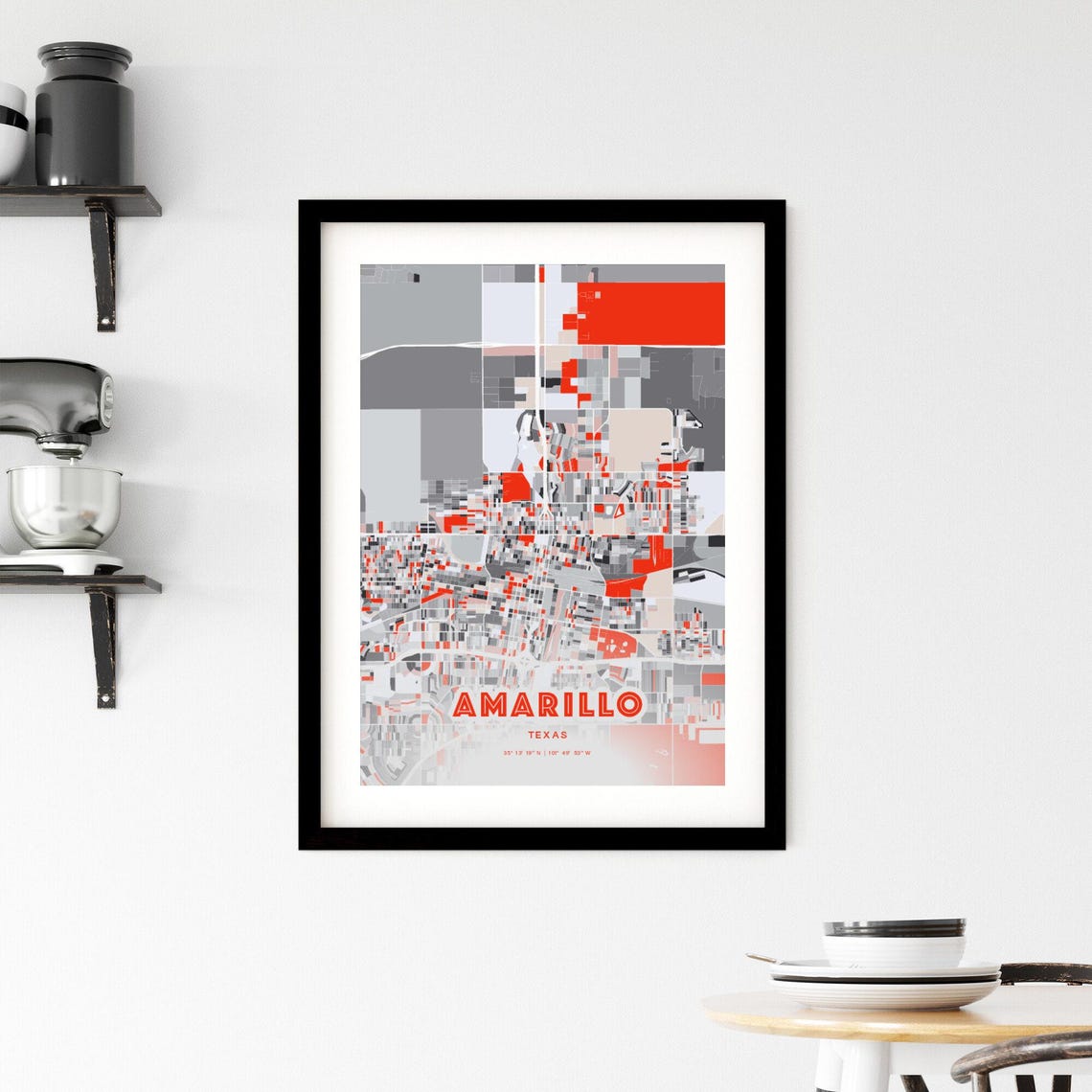 Amarillo Texas City Map Art Modern Red Gray Coordinate Poster - Image 2