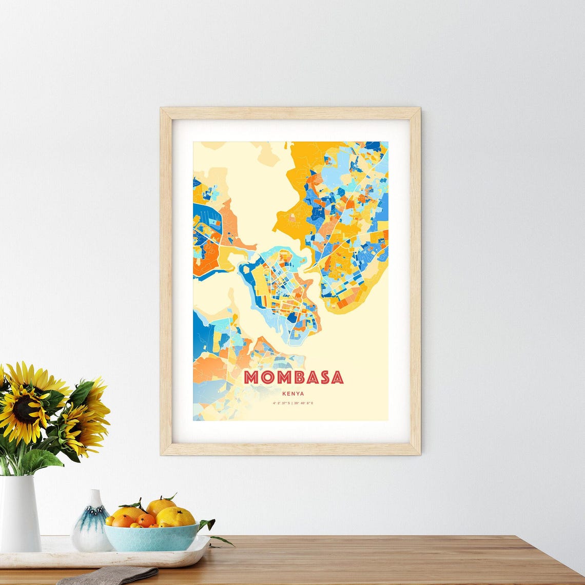 Mombasa Kenya City Map Blue Orange Street Map Poster Africa Gift - Image 2