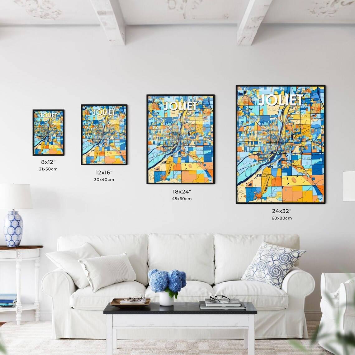 Joliet Illinois Colorful Geometric City Street Map Art Poster - Image 3