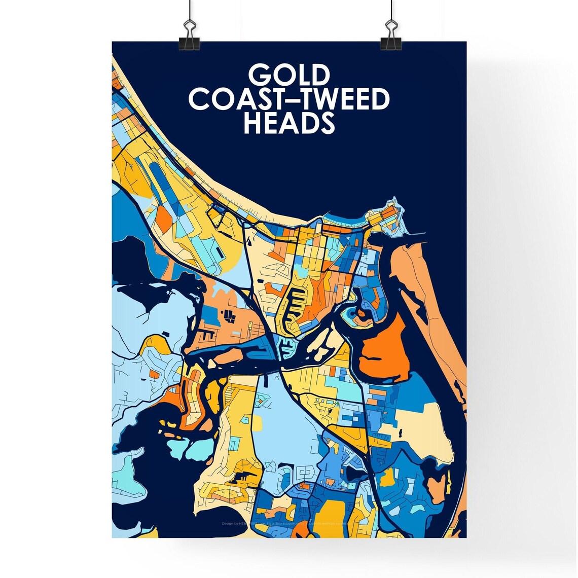 Gold Coast-Tweed Heads Australia Colorful Modern City Street Map Travel Decor Poster - Image 4