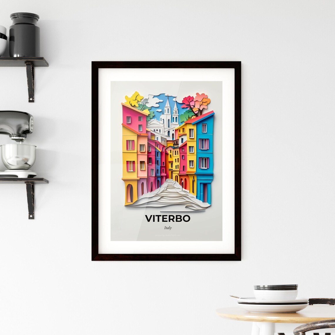 Viterbo Italy Hillside Old Town White Church Paper Cut Poster - Image 2