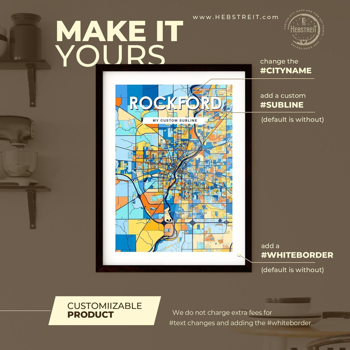 Rockford Illinois Vibrant Colorful Geometric Street Grid City Map Art Poster - Image 2