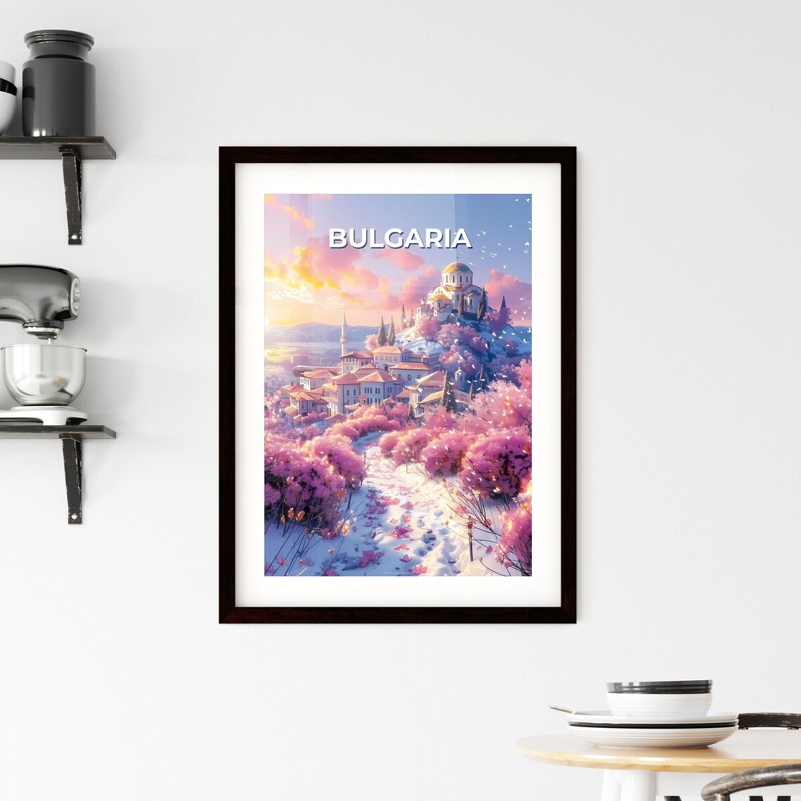 Bulgaria Hilltop Old Town Church Dome Blossom Sunset Travel Poster - Image 2