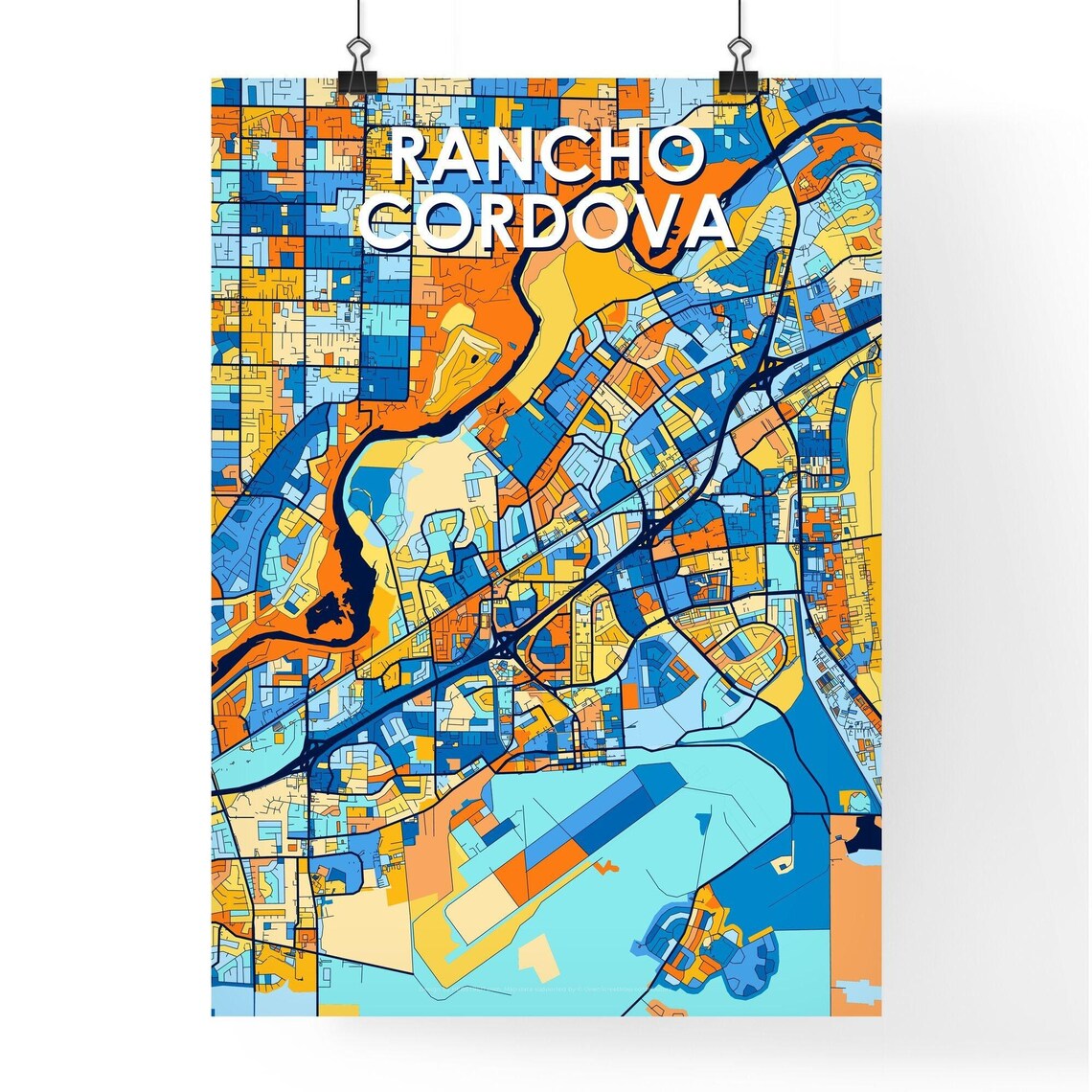 Rancho Cordova California Vibrant Colorful City Map Art Poster for Home Decor - Image 4