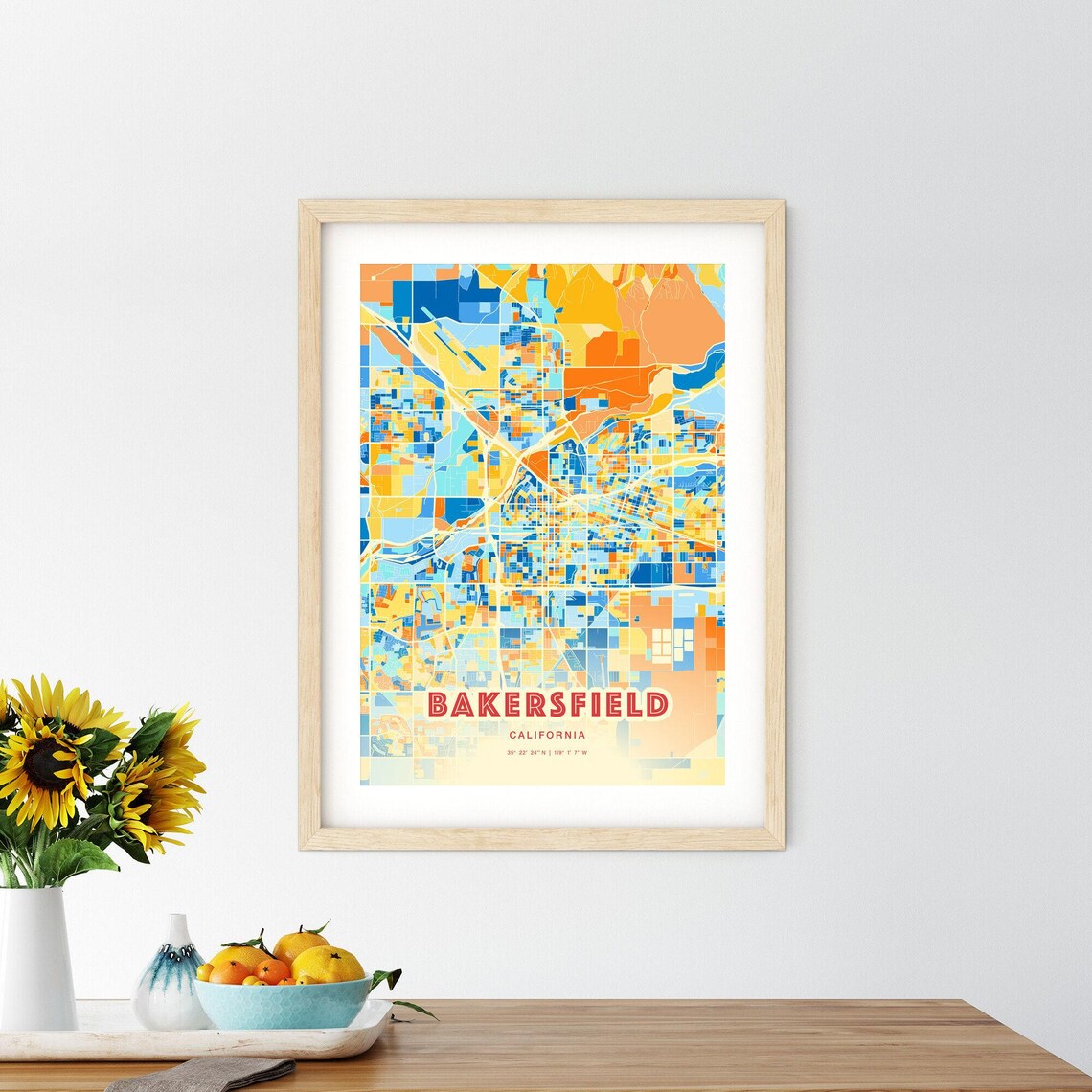 Bakersfield California Colorful Abstract City Street Map Art Poster - Image 2