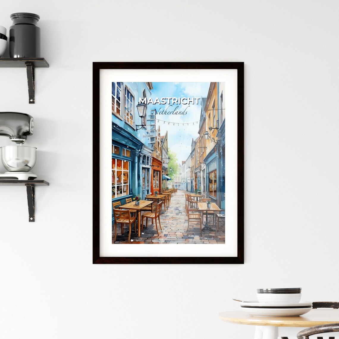 Maastricht Netherlands Cobblestone Cafe Street Terrace Art Poster - Image 2
