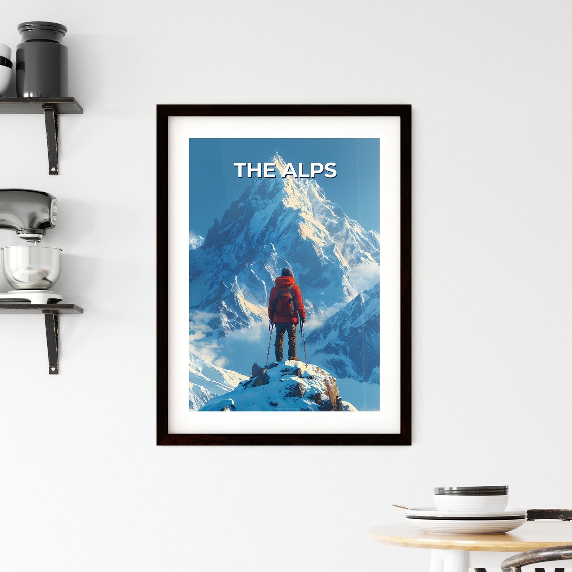 The Alps Snowy Peak Hiker Summit View Mountain Travel Poster - Image 2