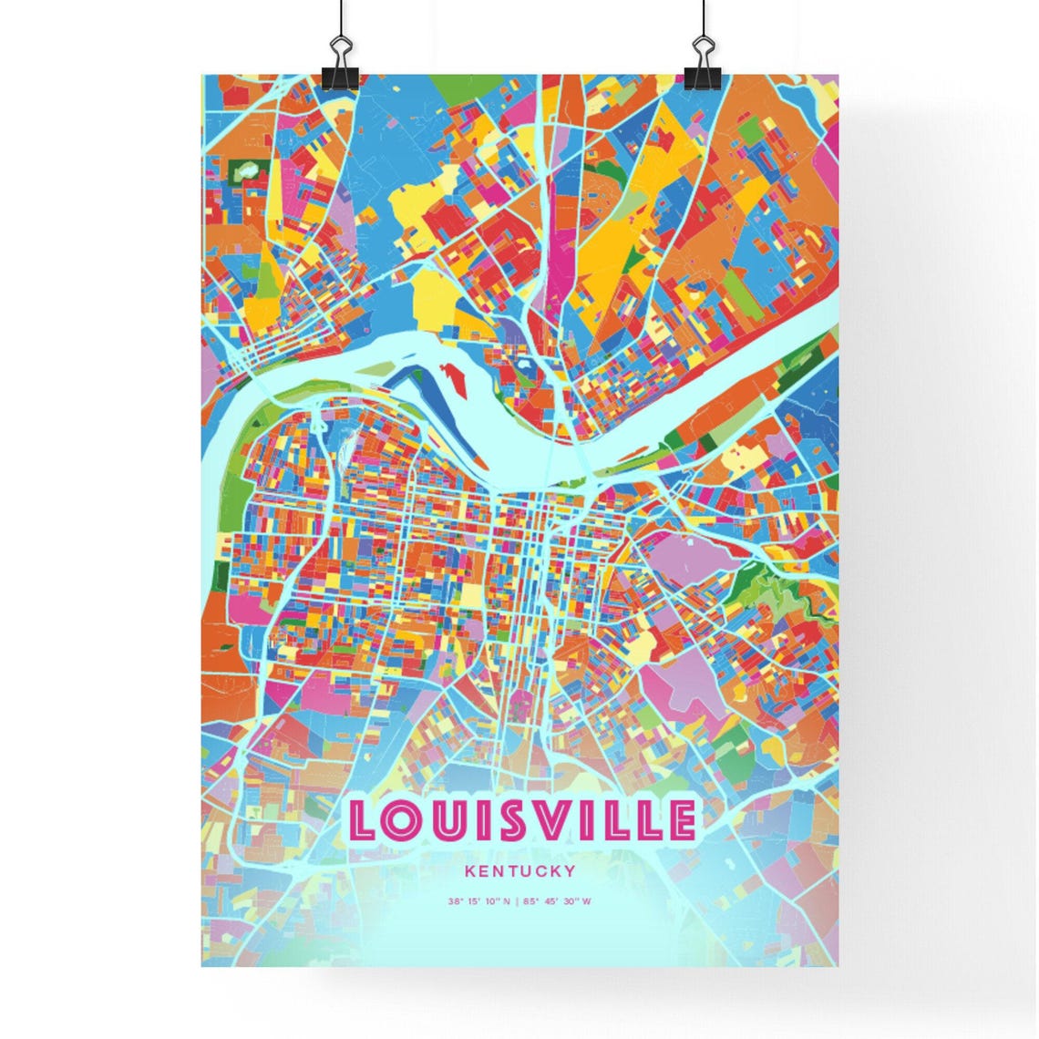 Louisville Kentucky Crazy Colorful Mosaic City Map Art Poster - Image 3