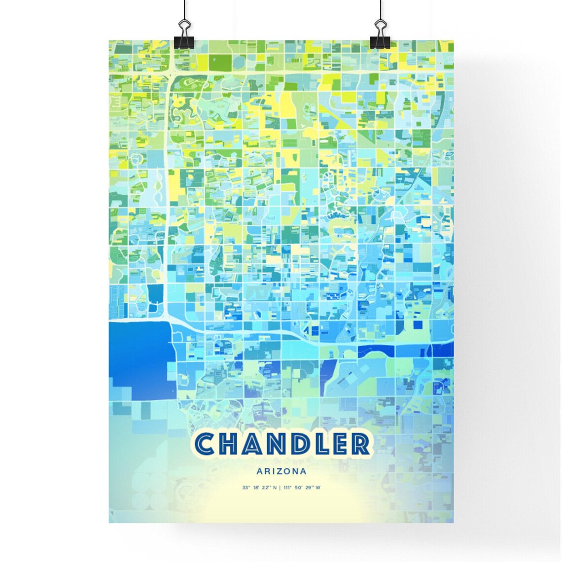 Chandler Arizona Colorful Abstract Watercolor City Street Map Art Poster - Image 3